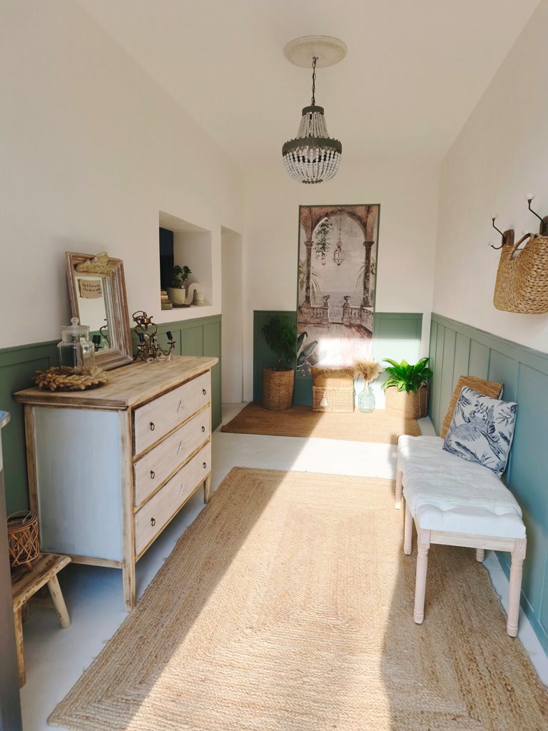 Entrée intérieure et couloir desservant les pièces de la villa